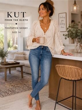 Kut From The Kloth Toothpick Skinny Ankle Jeans Size 14 High Rise Stretch Denim